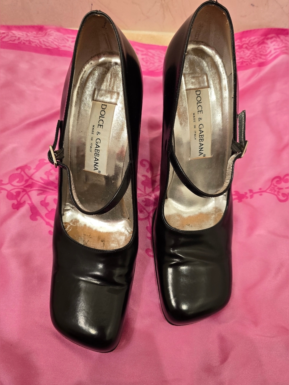 Dolce & Gabbana Leather Vintage mary jane classic square toe Block Heel 37.5 - Picture 6 of 11